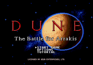 The Dune: The Battle for Arrakis title screen, rendered by db4a